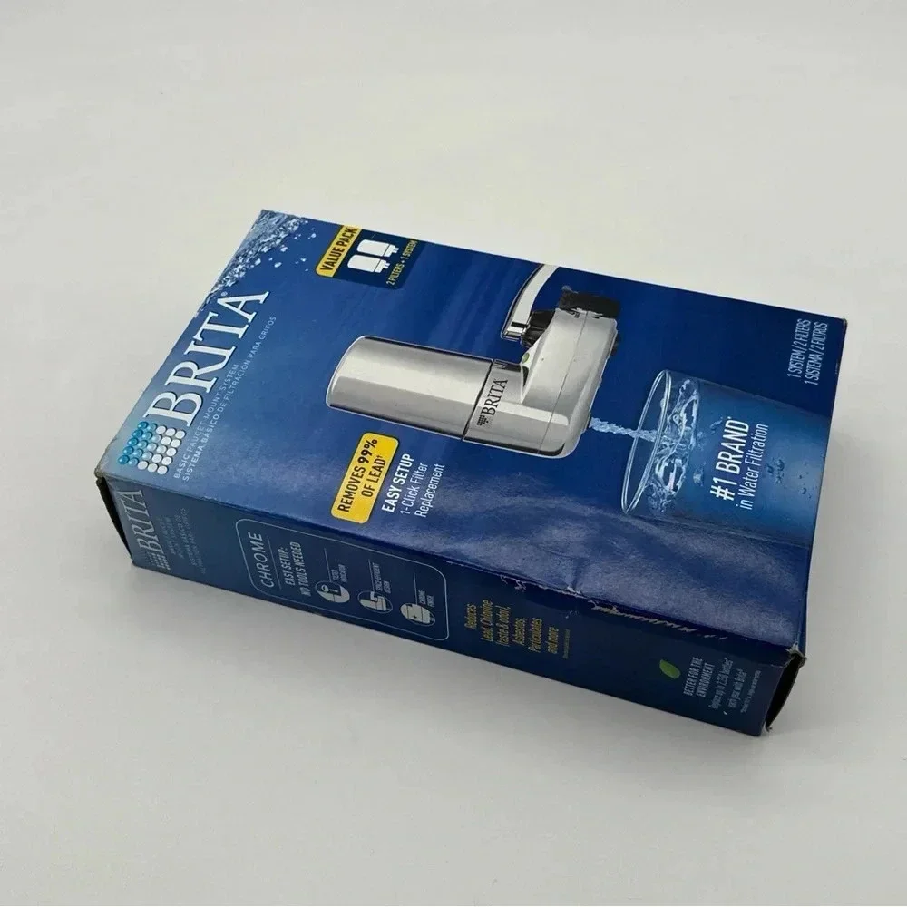 Brita Chrome Tap Water Faucet Filtration System & 2 Filters‎ & Change Reminder